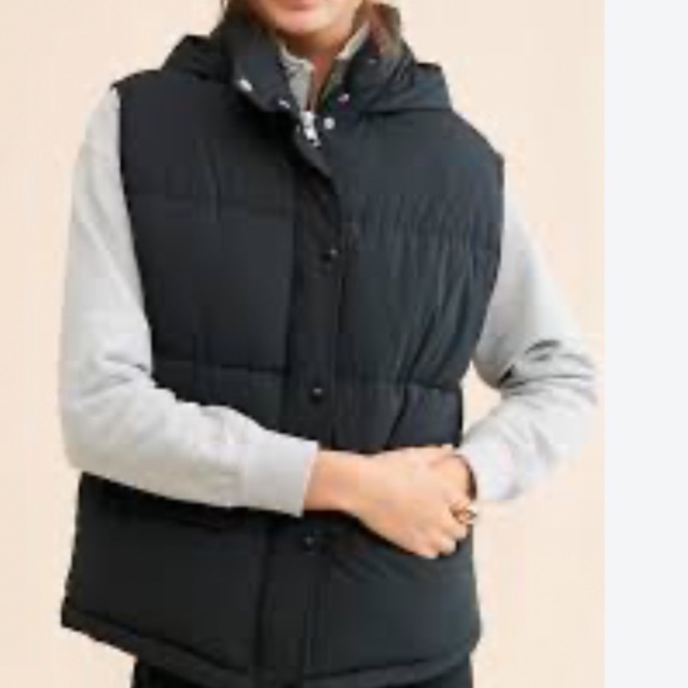 Free People Dreamers Puffa Vest Black Hooded Puffer Sleeveless Jacket medium